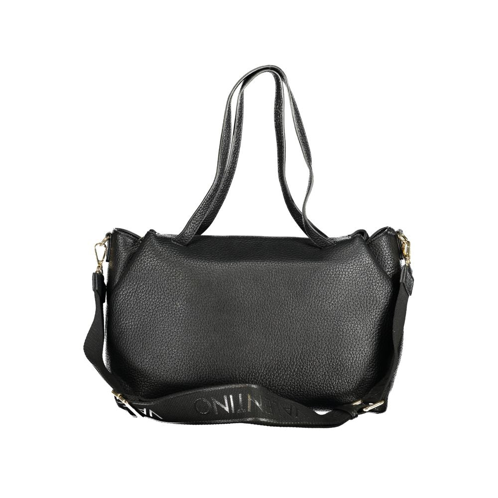 Mario Valentino Black Polyethylene Women Handbag with dual handles and removable strap, featuring internal pockets and sleek design.