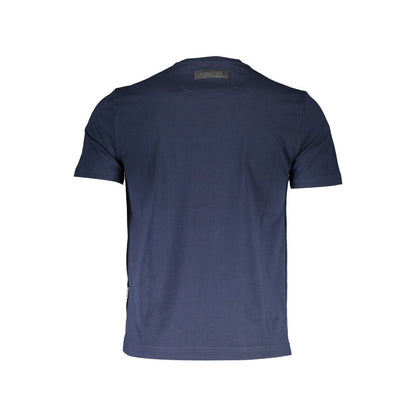 Back view of Plein Sport Blue Cotton Men T-Shirt showcasing minimalist design.