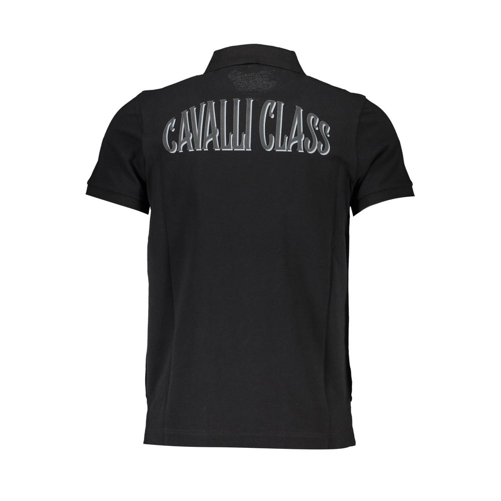 Cavalli Class Black Cotton Men Polo Shirt with bold logo and stylish design