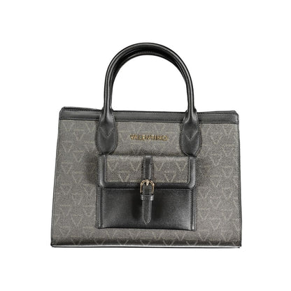 Mario Valentino Black Polyethylene Handbag with dual handles, adjustable straps, exterior pocket, and logo on textured surface.