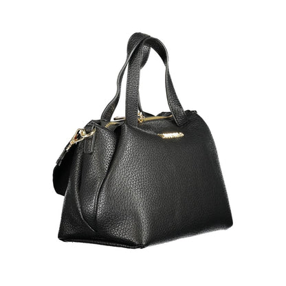 Mario Valentino Black Polyethylene Women Handbag with dual handles and adjustable strap, showcasing chic design and functionality.