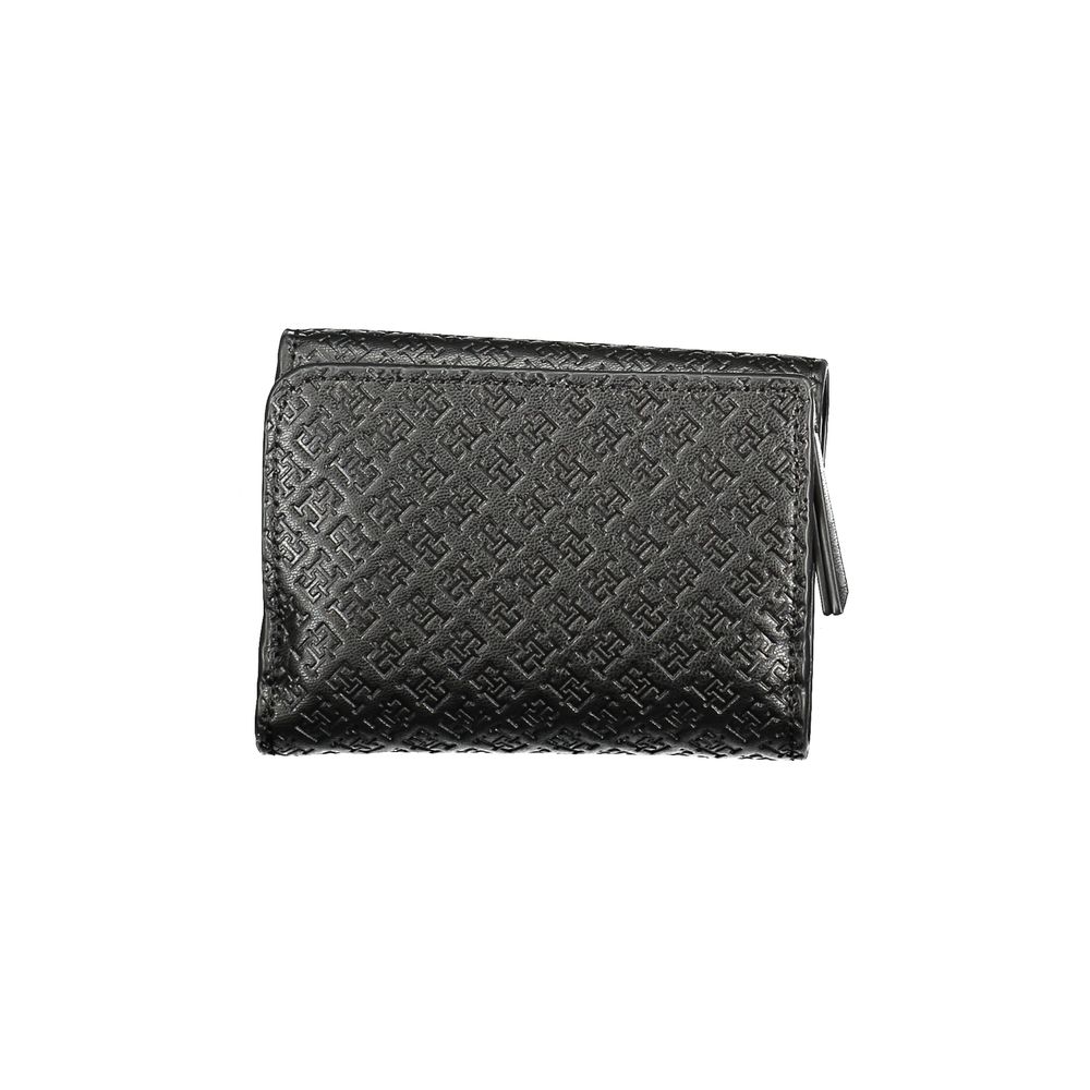 Tommy Hilfiger Black Polyethylene Women Wallet with embossed design and zip closure