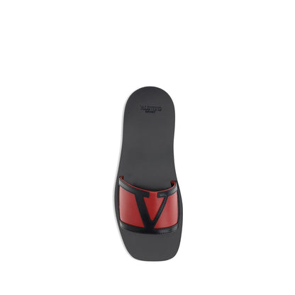 Valentino Garavani Red Calf Leather Bos Taurus Flat Sandals