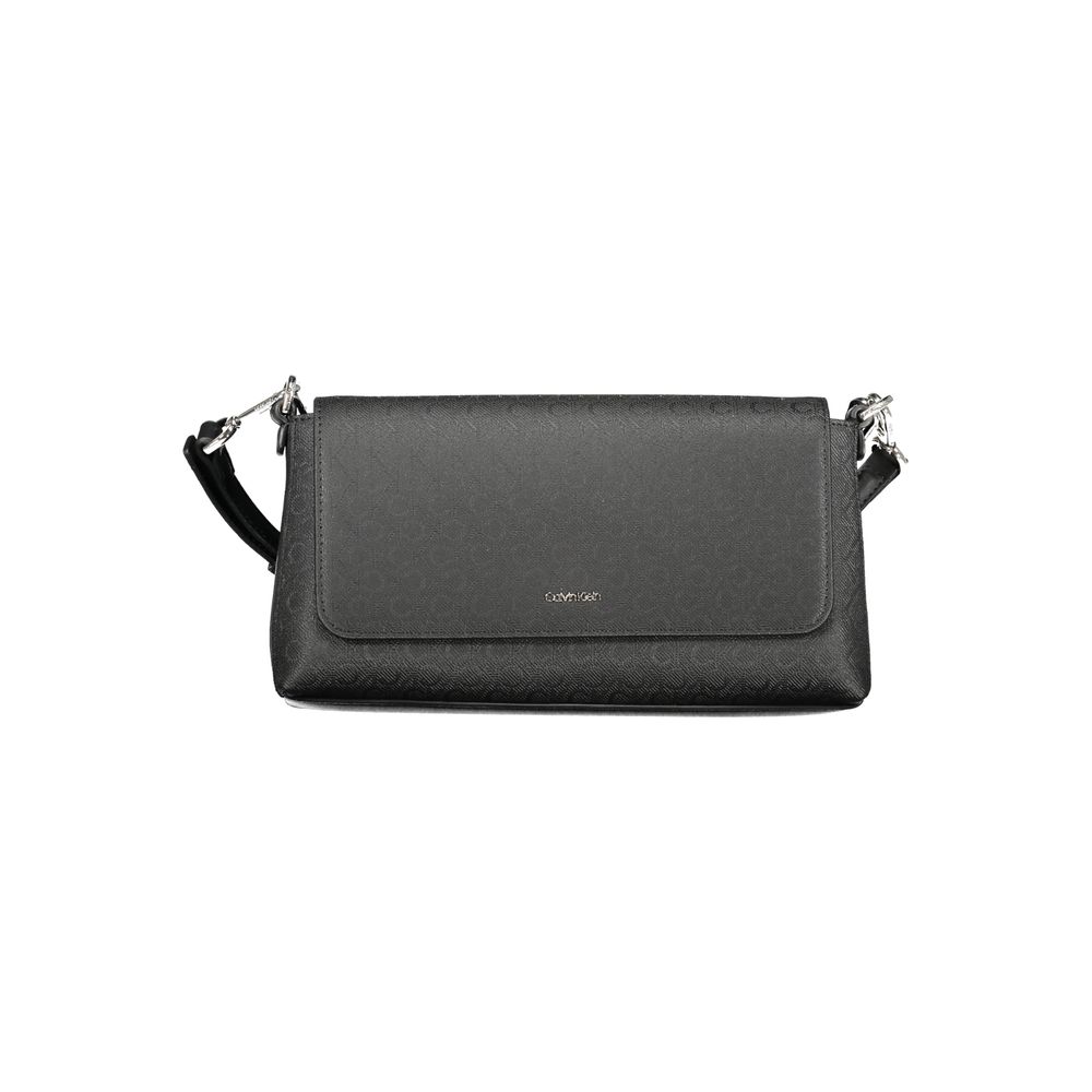 Calvin Klein Black Polyester Women Handbag with detachable strap, perfect for fashion-forward urban elegance.