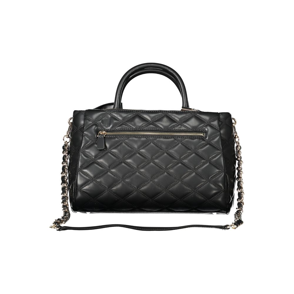 Guess Jeans Black Polyethylene Women Handbag with quilted design and chain strap for stylish functionality.