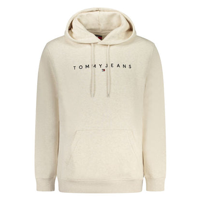 Tommy Hilfiger Beige Cotton Men Sweater with logo, hooded and long-sleeved design, crafted from regenerative cotton and polyester blend.