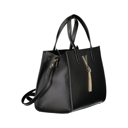 Mario Valentino Black Polyethylene Handbag with handles and removable strap, featuring internal pockets, contrasting details, and logo.