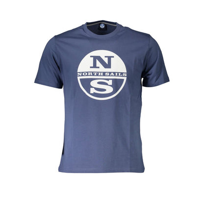 North Sails Blue Cotton Men T-Shirt featuring nautical logo and crafted in durable, soft cotton for everyday style.
