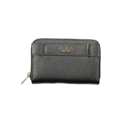 Guess Jeans Black Polyethylene Women Wallet with zip closure and compartments, elegant design for stylish organization.