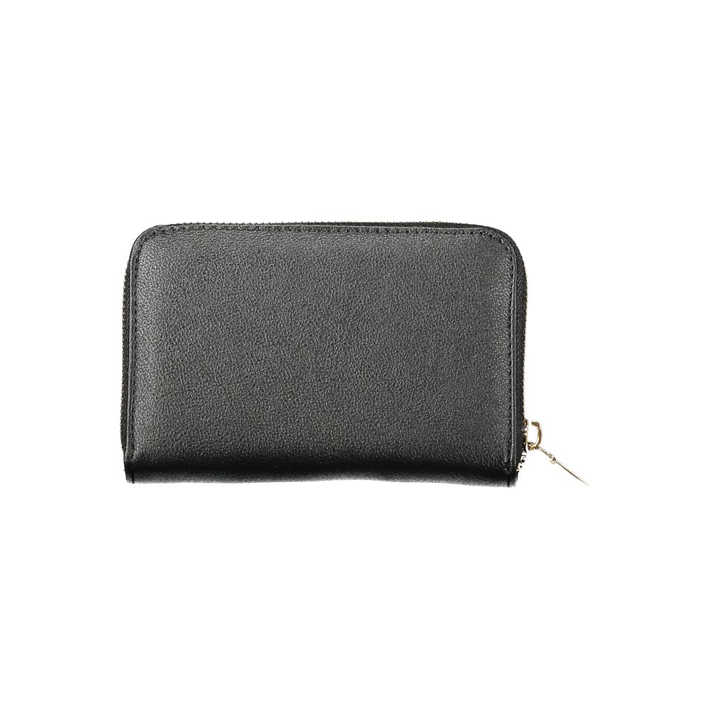 Guess Jeans Black Polyethylene Women Wallet with zip closure and sleek design, featuring two compartments and a coin purse for organization.