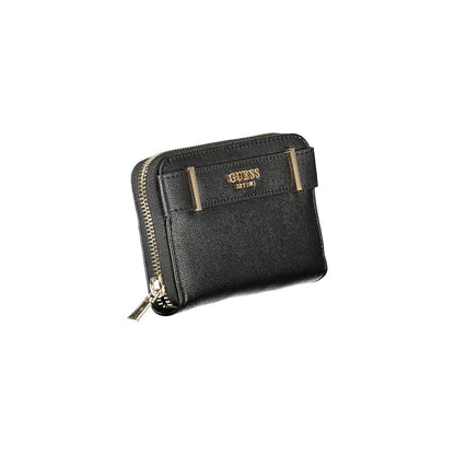 Guess Jeans Black Polyethylene Women Wallet with zip closure, stylish contrasting details, and dual compartments for organization.