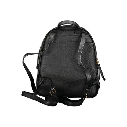 Mario Valentino Black Polyethylene Backpack with adjustable straps and external pocket, back view
