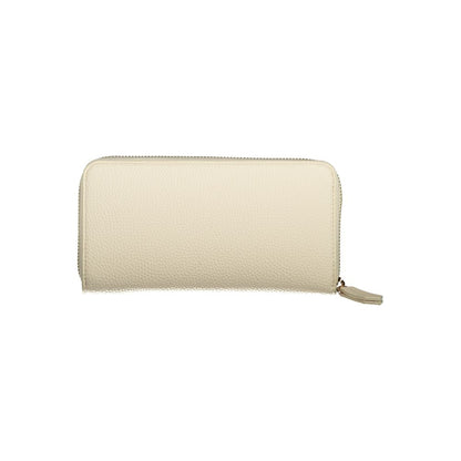 Mario Valentino Beige Polyethylene Wallet with zip closure, 6 compartments, coin purse, and card spaces, made from recycled materials.