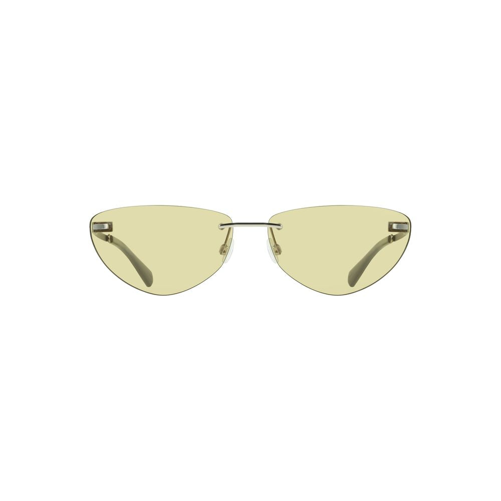 Calvin Klein Green Metal Women Sunglass with drop-shaped green lens, chic metal frame, and iconic logo.
