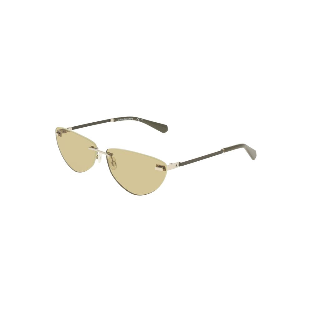 Calvin Klein Green Metal Women Sunglass with chic drop-shaped lenses and iconic logo for a trendy look.