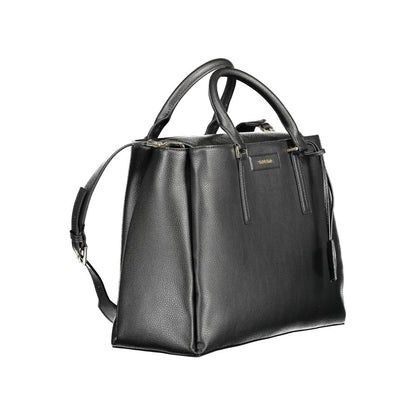 Calvin Klein Black Recycled Polyester Women Handbag with dual handles and removable shoulder strap