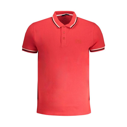 Cavalli Class Red Cotton Polo Shirt with short sleeves, 3 buttons, contrast details, embroidery, and logo