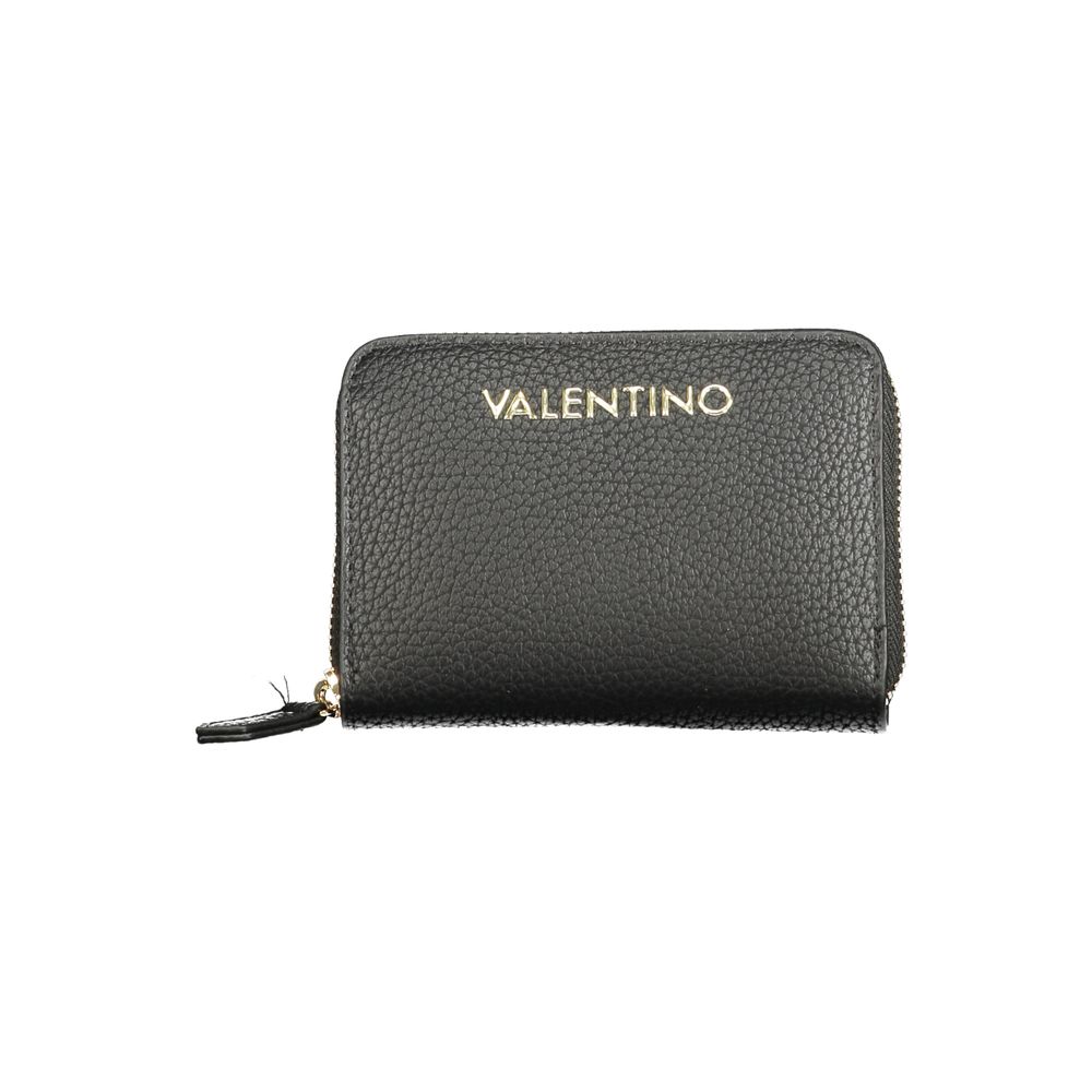 Mario Valentino Black Polyethylene Wallet with zip closure and logo, featuring 6 compartments, coin purse, and double card spaces