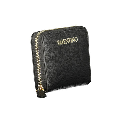 Mario Valentino Black Polyethylene Wallet with zip closure and logo, featuring 6 compartments, coin purse, and double card spaces.