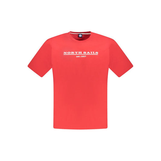 North Sails Red Cotton Men T-Shirt with logo, short sleeves, and crew neck for casual style.