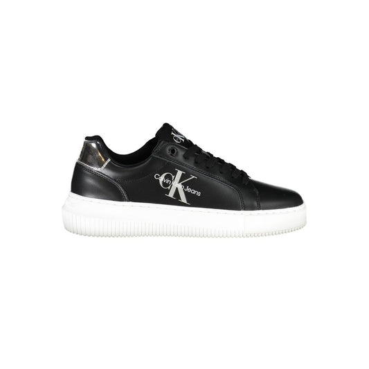 Calvin Klein Black Polyester Women Sneaker with contrasting sole and logo detail, made from recycled materials for eco-friendly style.