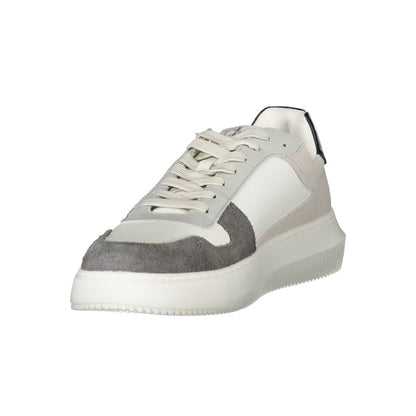 Calvin Klein White Polyethylene Men Sneaker featuring lace-up design and recycled sole for stylish sustainability.