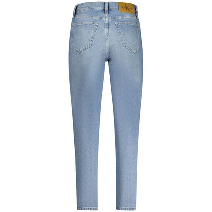 Back view of Calvin Klein Blue Cotton Women Jean with iconic washed effect and classic 5-pocket design.