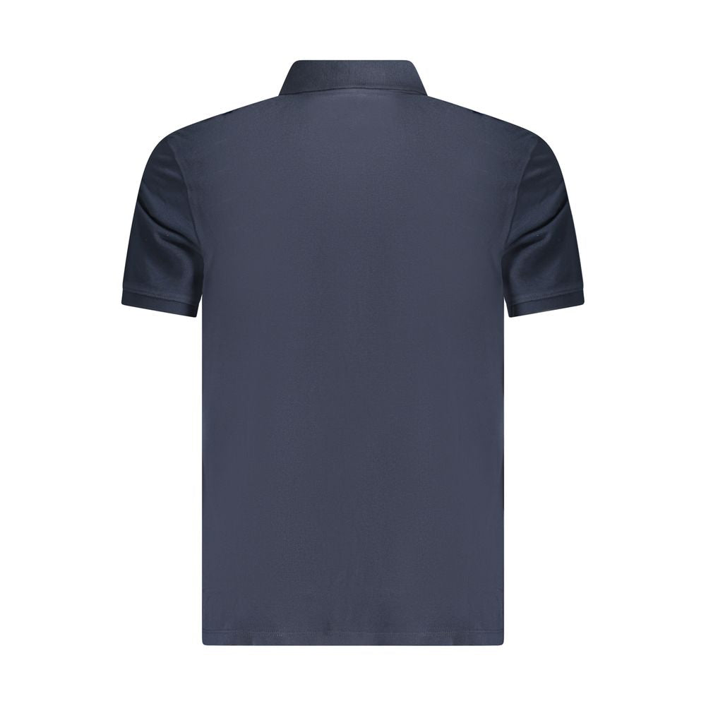 Back view of Timberland Blue Cotton Polo Shirt, short sleeve, regular fit with 2 buttons and logo embroidery.