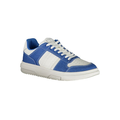 Tommy Hilfiger White Polyester Sneaker with contrast details and logo, sports footwear with laces in blue and white.