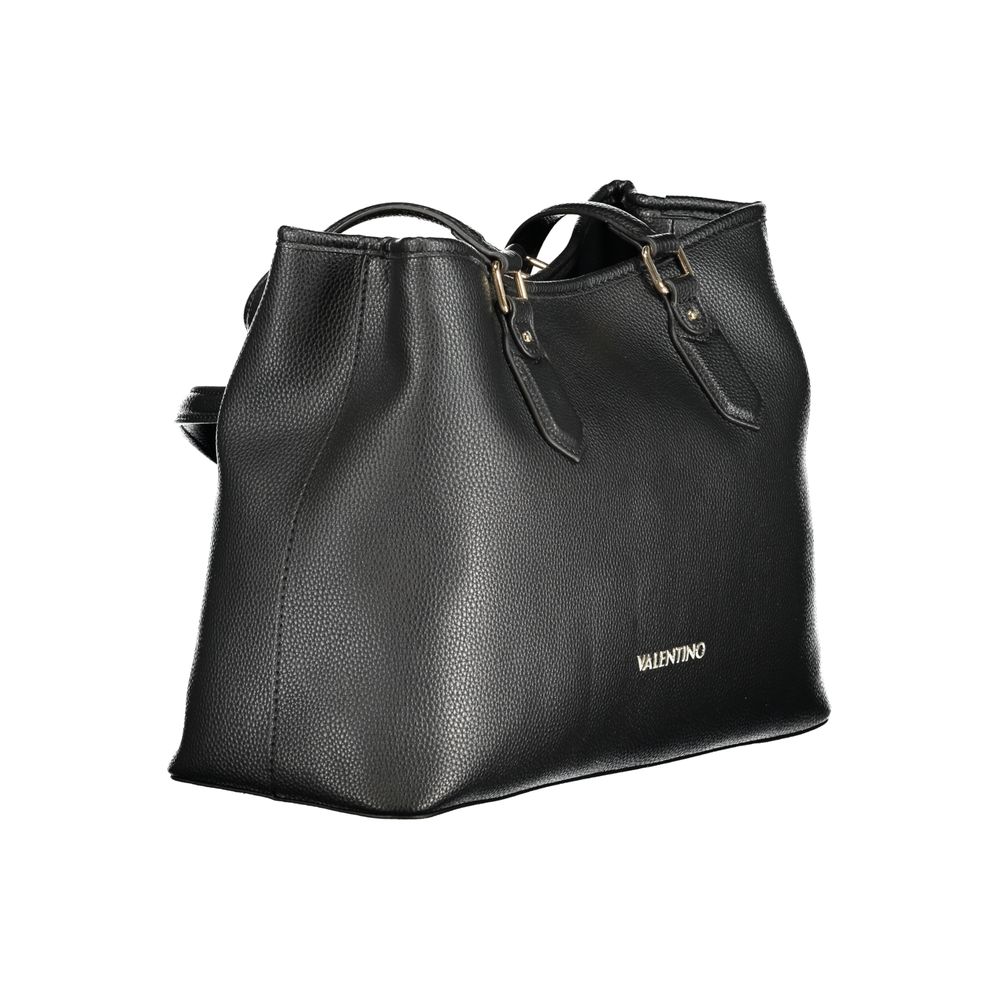 Mario Valentino Black Polyethylene Women Handbag with two handles and adjustable strap, elegant design for ultimate sophistication.