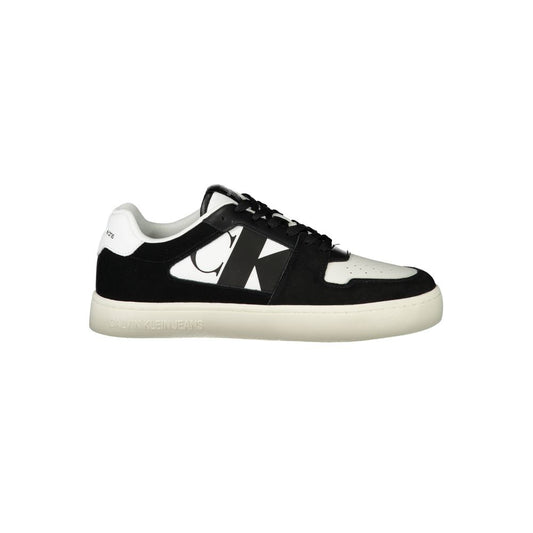 Calvin Klein White Leather Men Sneaker with bold black details and eco-friendly 50% recycled sole