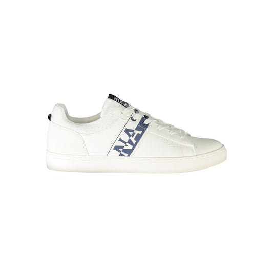 Napapijri White Leather Men Sneaker with logo and contrasting details, perfect for stylish comfort.