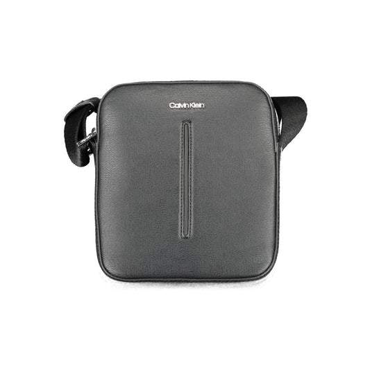 Calvin Klein Black Polyester Men Shoulder Bag with adjustable strap and subtle logo, crafted from recycled materials for eco-conscious fashion.