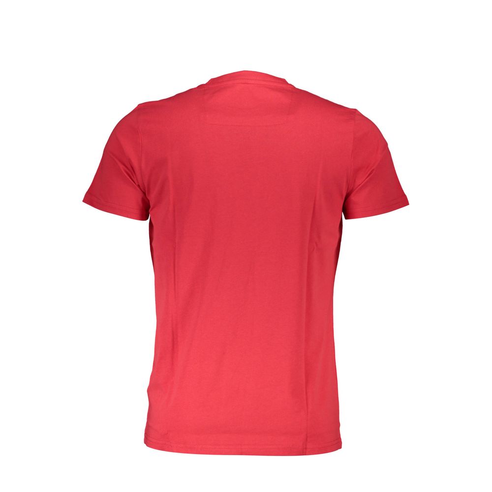 Back view of Cavalli Class Red Cotton Men T-Shirt showcasing premium cotton fabric and vibrant color.