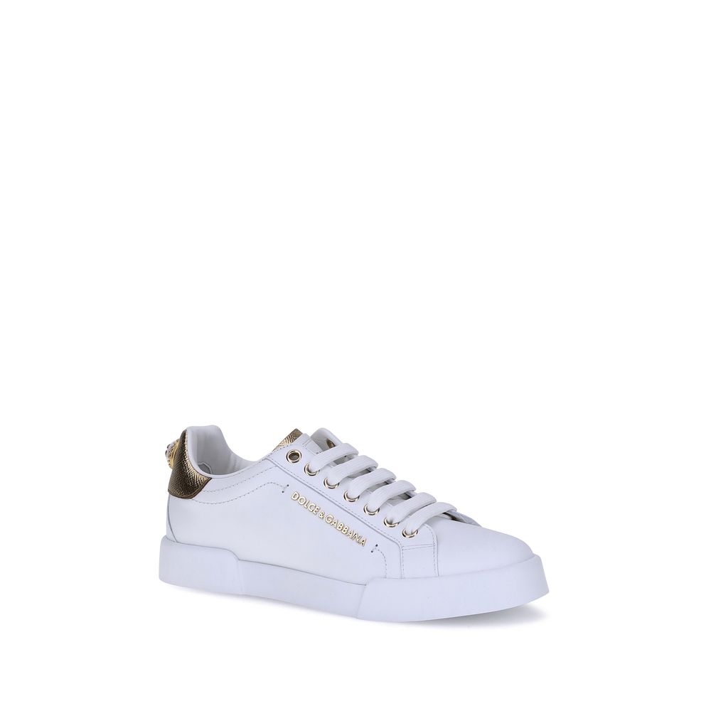 Dolce & Gabbana White Calf Leather Bos Taurus Low Top Sneakers