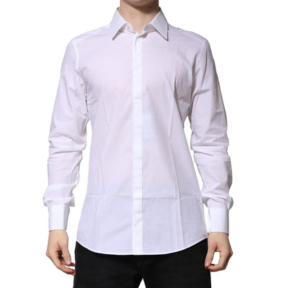 Dolce & Gabbana White Cotton Long Sleeves GOLD Formal Shirt