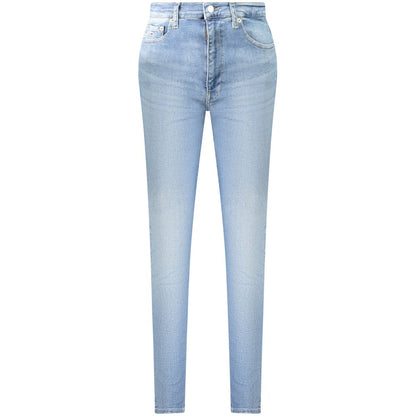 Tommy Hilfiger Blue Cotton Women Jeans with washed effect, high skinny fit. Iconic logo. Sustainable fashion choice for style and comfort.