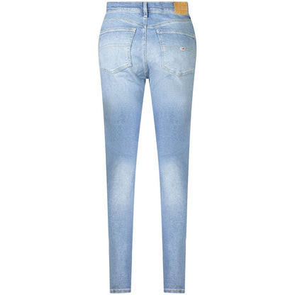 Back view of Tommy Hilfiger Blue Cotton Women Jeans featuring a classic washed effect and sustainable design.