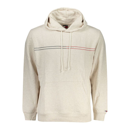 Tommy Hilfiger Beige Cotton Men Sweater, stylish hooded sweatshirt with signature logo and brushed finish.