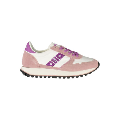 Blauer White Leather Women Sneaker with contrasting pink and purple details, showcasing sports luxe and street-ready style.