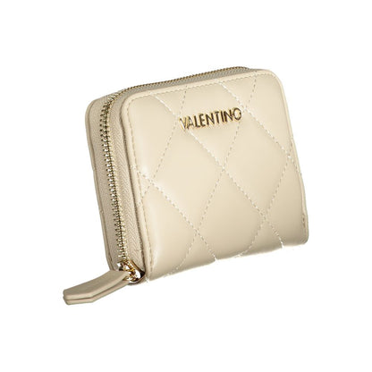 Mario Valentino Beige Polyethylene Wallet with zip closure, 6 compartments, coin purse, and contrasting details.