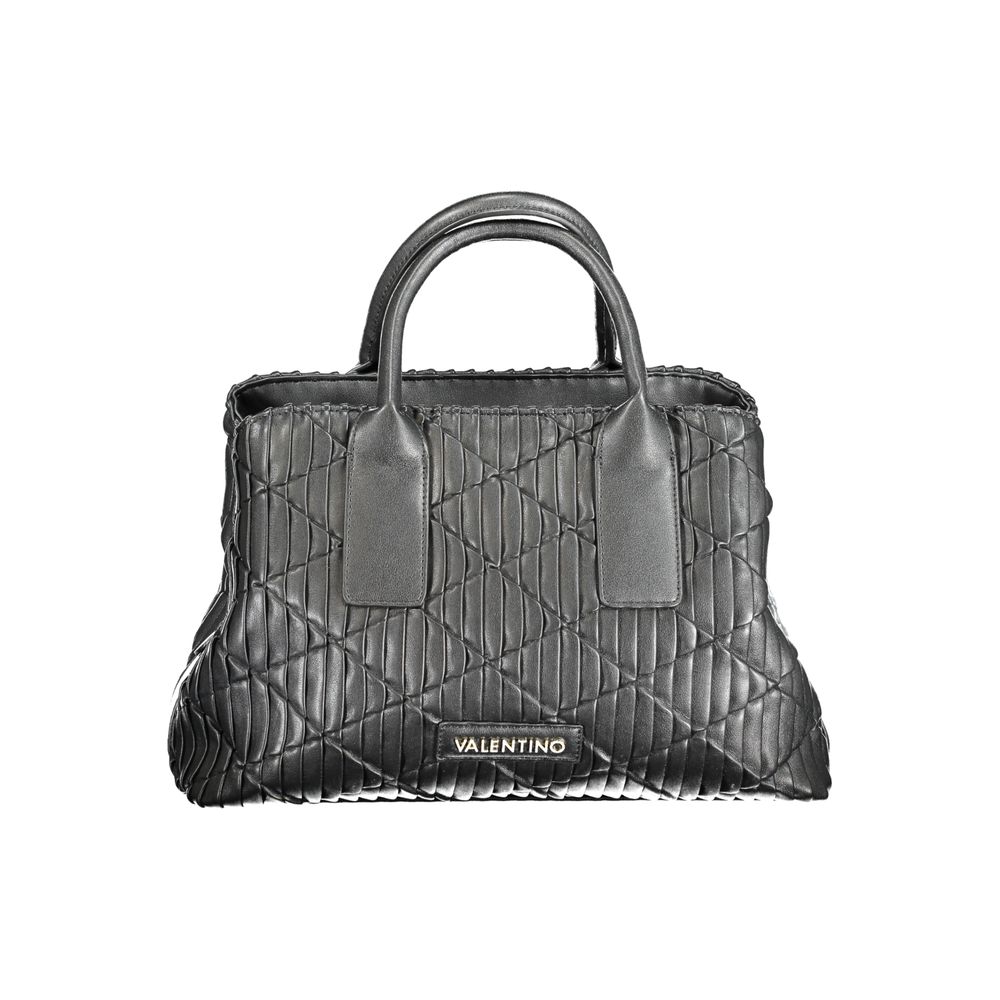 Mario Valentino Black Polyethylene Handbag with handles, chain, two compartments, pockets, logo, and zip closure.