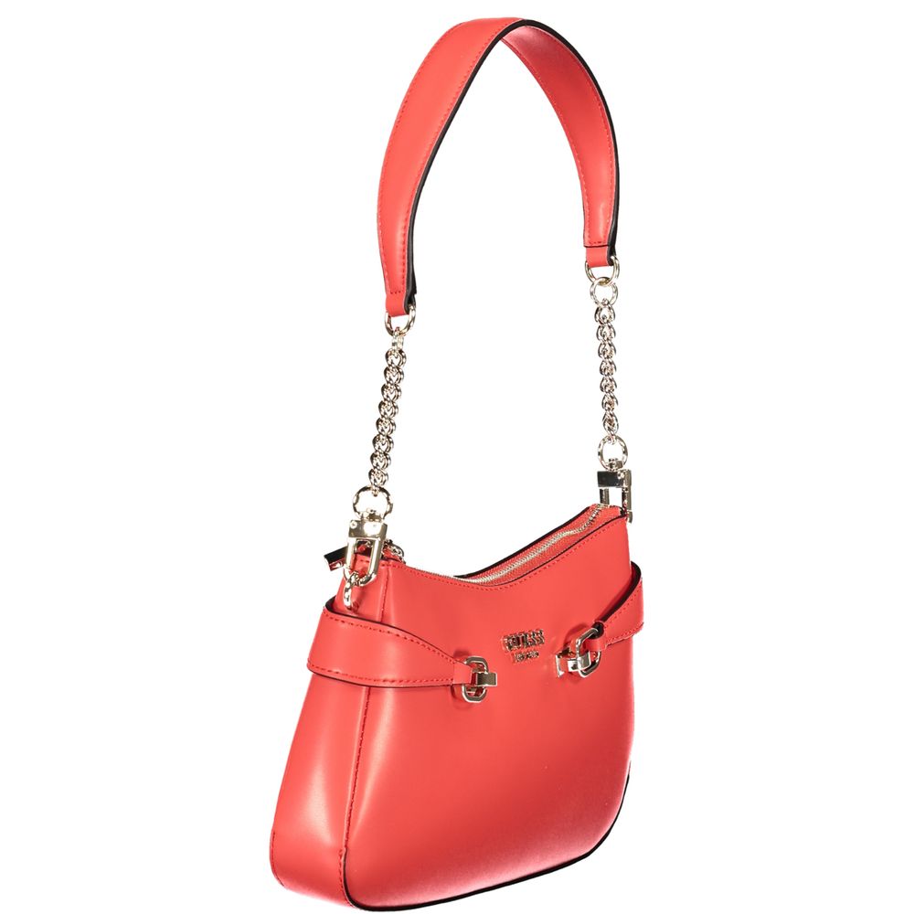 Guess Jeans Red Polyethylene Women Handbag with removable shoulder handle and chain details.