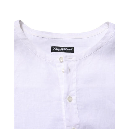 Dolce & Gabbana White Linen Long Sleeves Casual Men Shirt