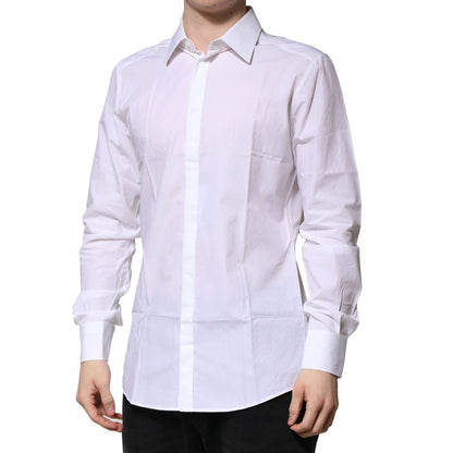 Dolce & Gabbana White GOLD Cotton Long Sleeves Men Formal Shirt