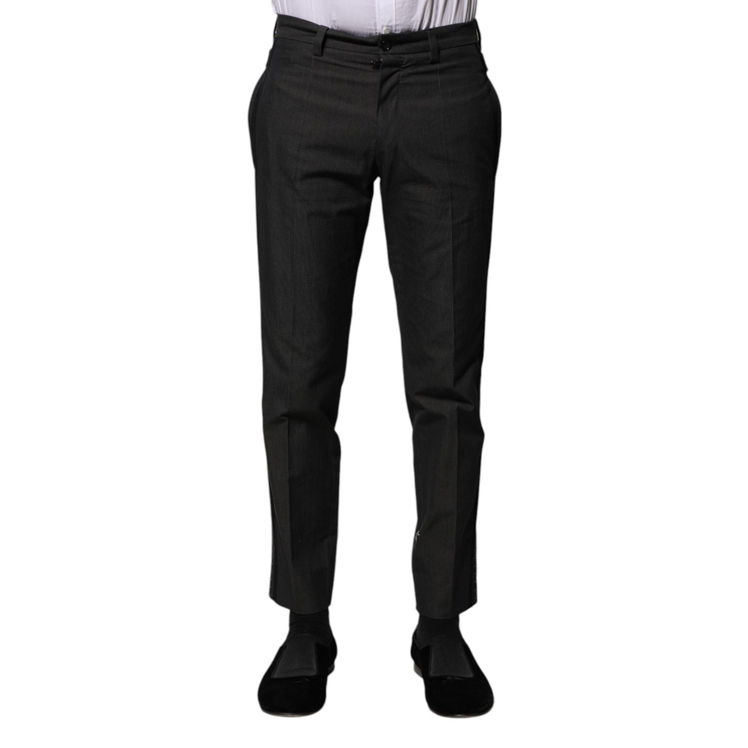 Dolce & Gabbana Gray Cotton Patterned Formal Pants