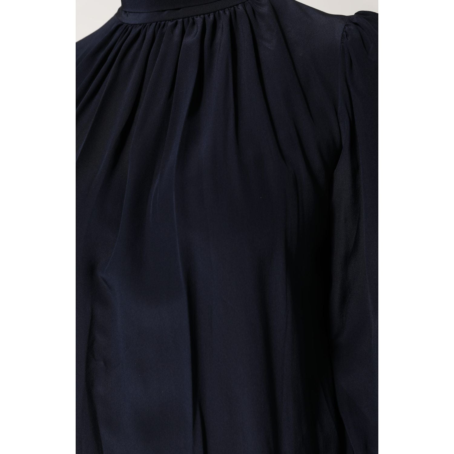 Dolce & Gabbana Blue Silk Mock Neck Long Sleeves Blouse Top