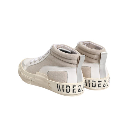 HIDE & JACK White Beige Lace Up Mid Top Casual Sneakers Shoes