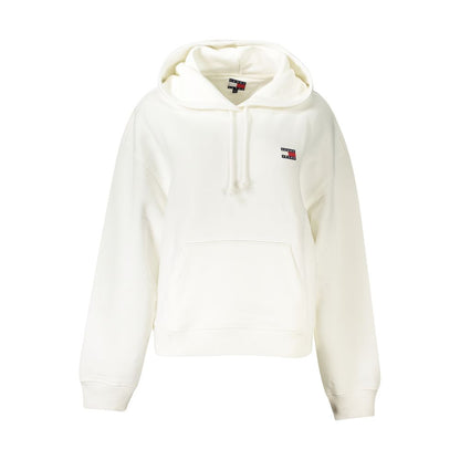 Tommy Hilfiger White Cotton Women Sweater with hood and logo embroidery, showcasing sustainable fashion and comfort.