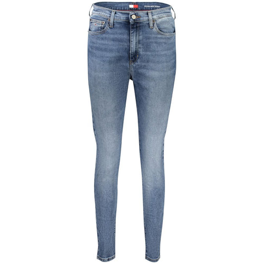 Tommy Hilfiger Blue Cotton Women's Skinny Jean with vintage washed effect and 5-pocket design, showcasing sustainable fashion.